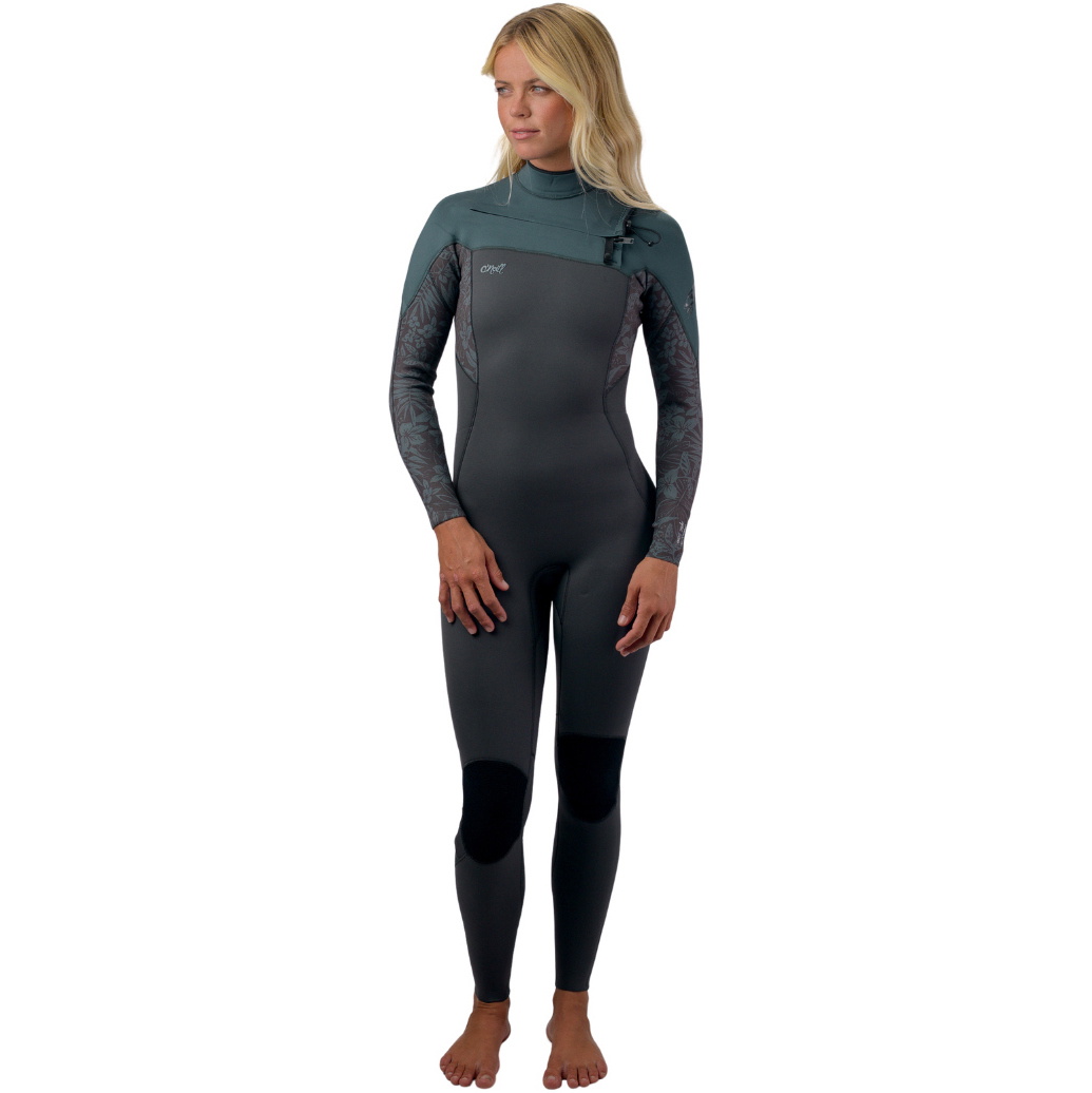 2026 O'Neill Womens Epic 4/3mm Chest Zip Wetsuit 5651 - Tempered Steel / Shaded Island Sky / Shade